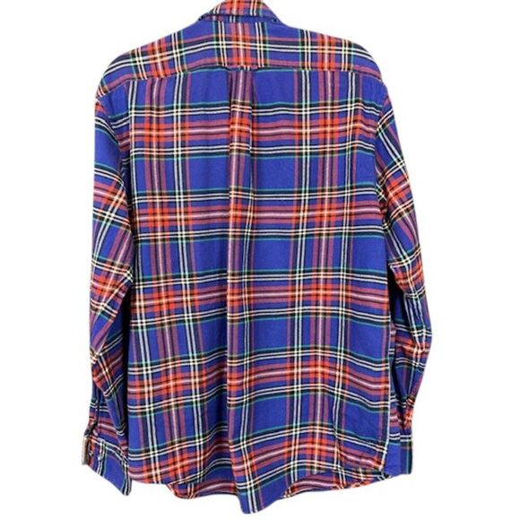 Lands' End Flannel Shirt Traditional Fit Contrast Cuffs Blue Red Size Large - Picture 3 of 14